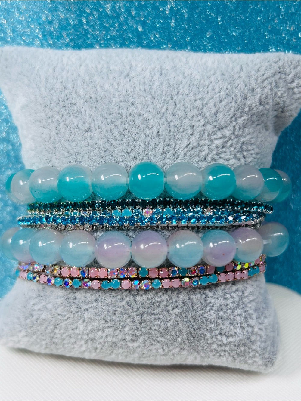 Aqua Blue Bracelet Stack Bundle 8 Pc Set